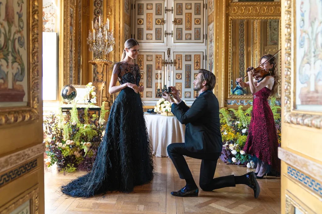 Marriage proposal inside Château de Villette near Paris